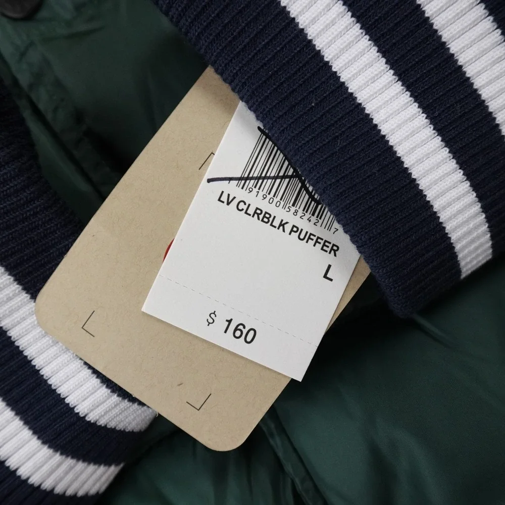NEW Levis Jacket Mens L Green Blue Puffer Coat‎ Varsity Bomber Quilted Insulated